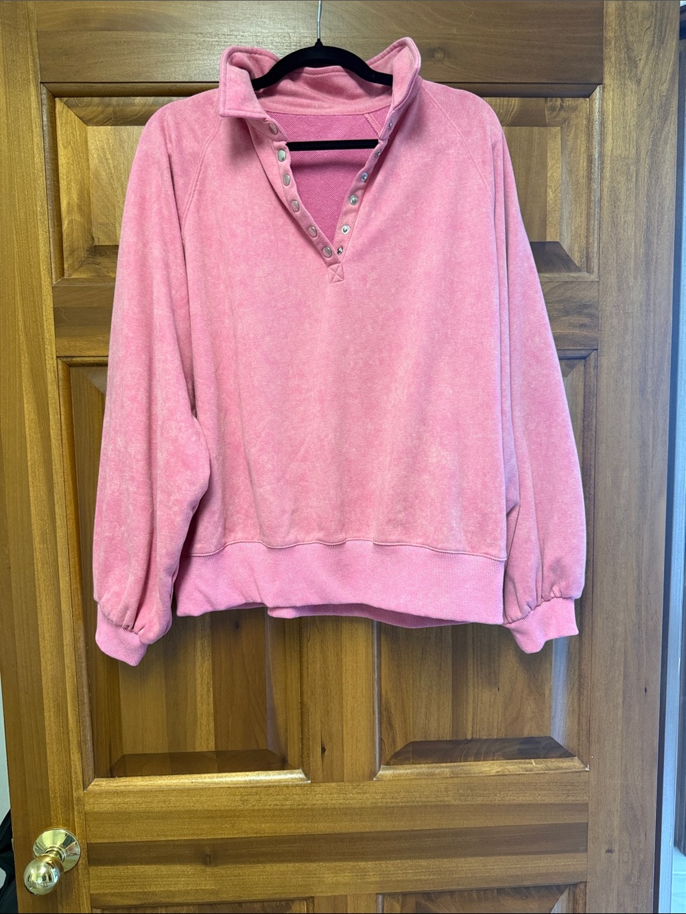 Pink Snap-Button Pullover Sweatshirt